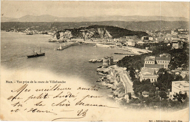 Carte postale ancienne Nice - Vue prise de la route de Villefranche à Nice