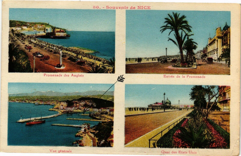 Carte postale ancienne Souvenir de Nice - Promenade des Anglais - Entrée de la Promenade.. à Nice
