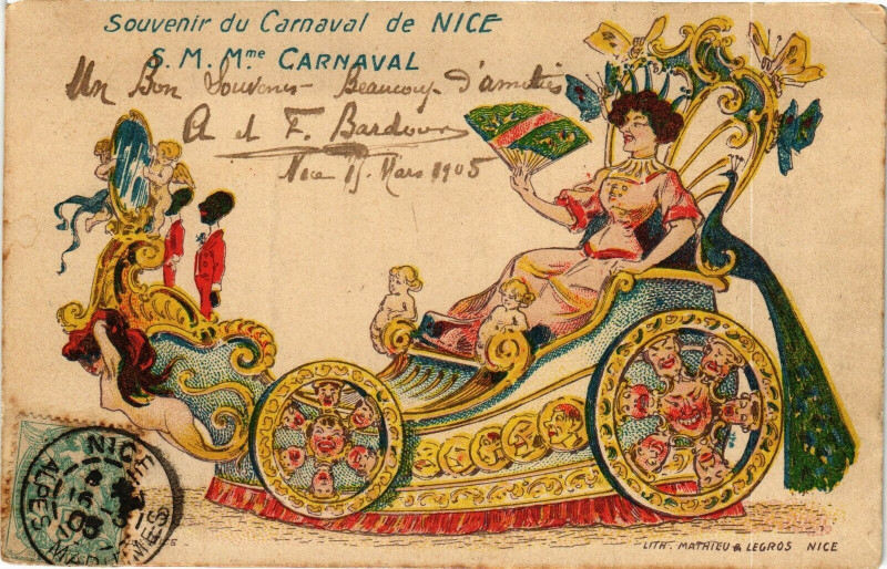 Carte postale ancienne Souvenir du Carnaval de Nice - S.M. Mme Carnaval à Nice