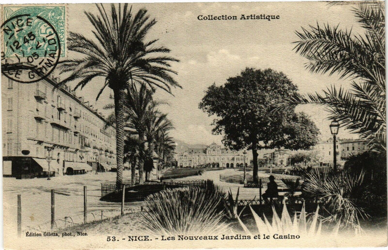 Carte postale ancienne Collection Artistique - Nice - Les Nouveaux Jardins et le Casino à Nice