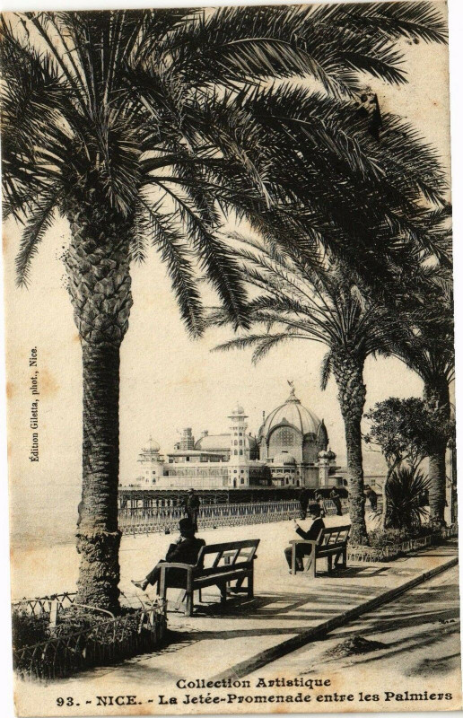 Carte postale ancienne Collection Artistique Nice La Jetée-Promenade entre les Palmiers à Nice
