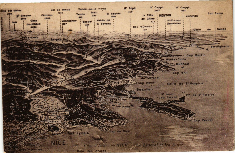 Carte postale ancienne Cote d'Azur - Nice - Le Littoral et les Alpes à Nice