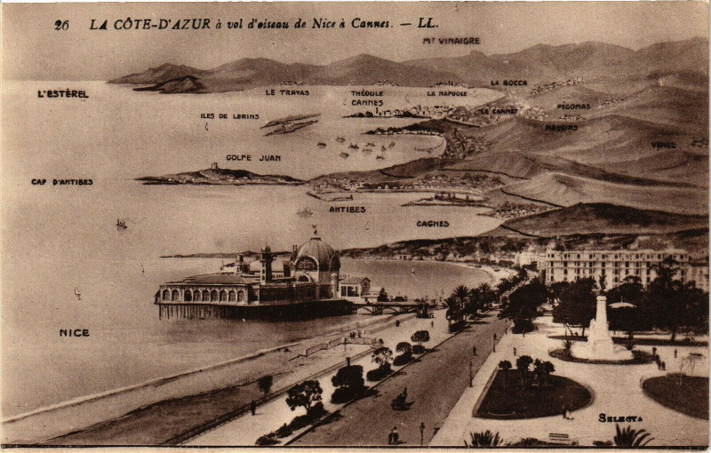 Carte postale ancienne La Cote-d'Azur a vol d'nissou de Nice a Cannes à Nice