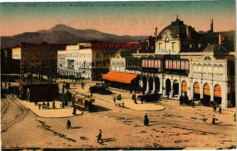 Carte postale ancienne Nice - La Place Masséna et le Casino Municipale à Nice