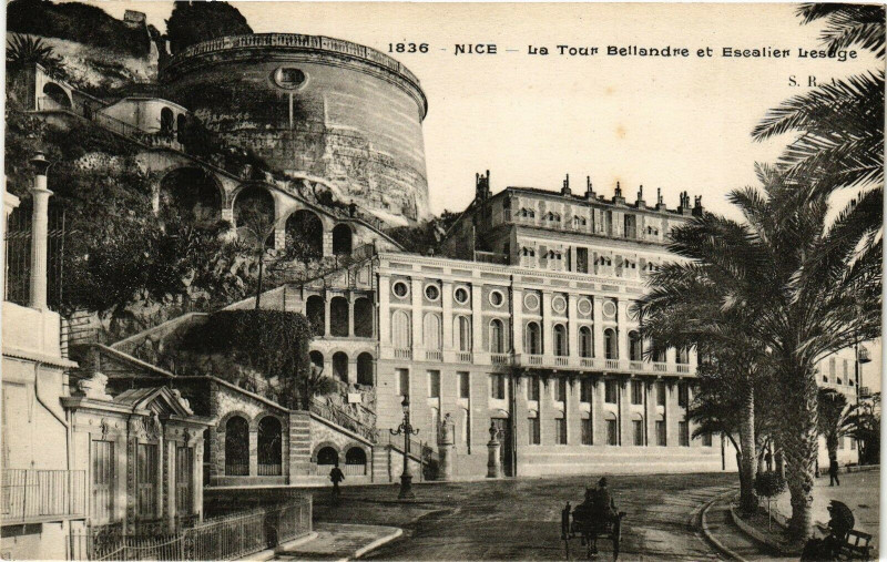 Carte postale ancienne Nice - La Tour Bellandre et Escalier Lesége à Nice