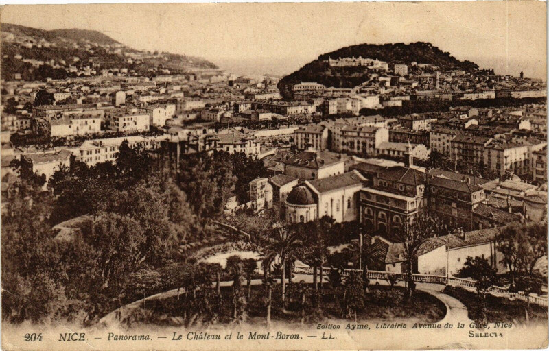 Carte postale ancienne Nice - Panorama - Le Chateau et le Mont-Boron à Nice