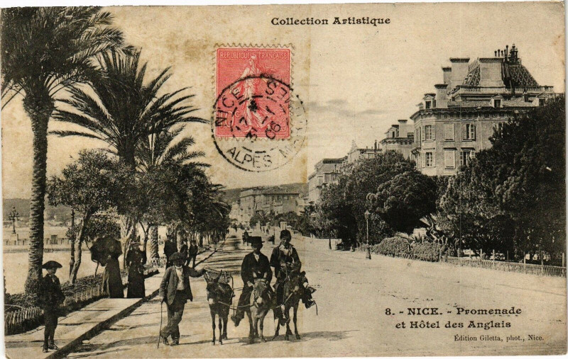 Carte postale ancienne Collection Artistique - Nice - Promenade et Hotel des Anglais à Nice