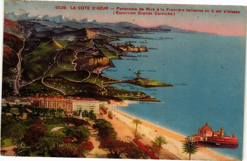 Carte postale ancienne La Cote d'Azur - Panorama de Nice a la Frontiére Italienne vu... à Nice