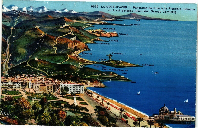 Carte postale ancienne La Cote-d'Azur - Panorama de Nice a la Frontiére Italienne vu... à Nice