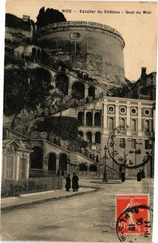 Carte postale ancienne Nice - Escalier du Chateau - Quai du Midi à Nice