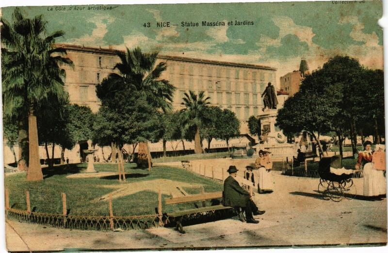 Carte postale ancienne Nice - Statue Masséna et Jardins à Nice