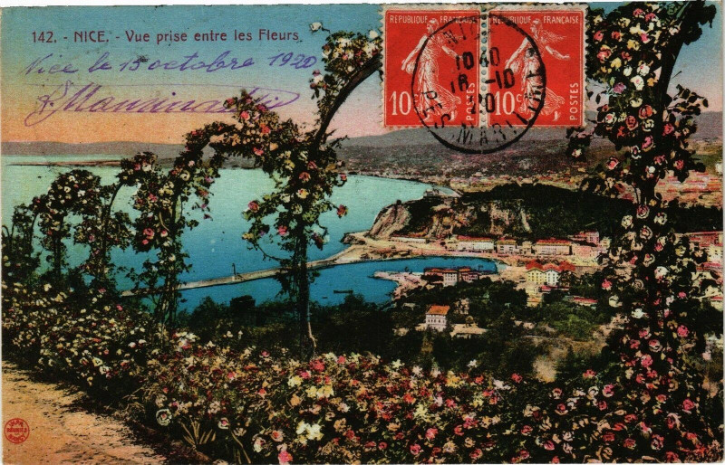 Carte postale ancienne Nice - Vue prise entre les Fleurs à Nice