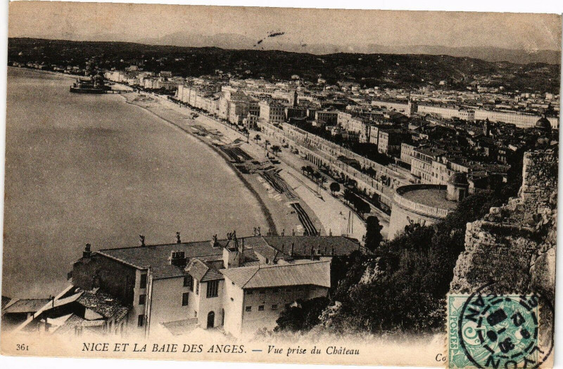 Carte postale ancienne Nice et la Baie des Anges - Vue prise du Chateau à Nice