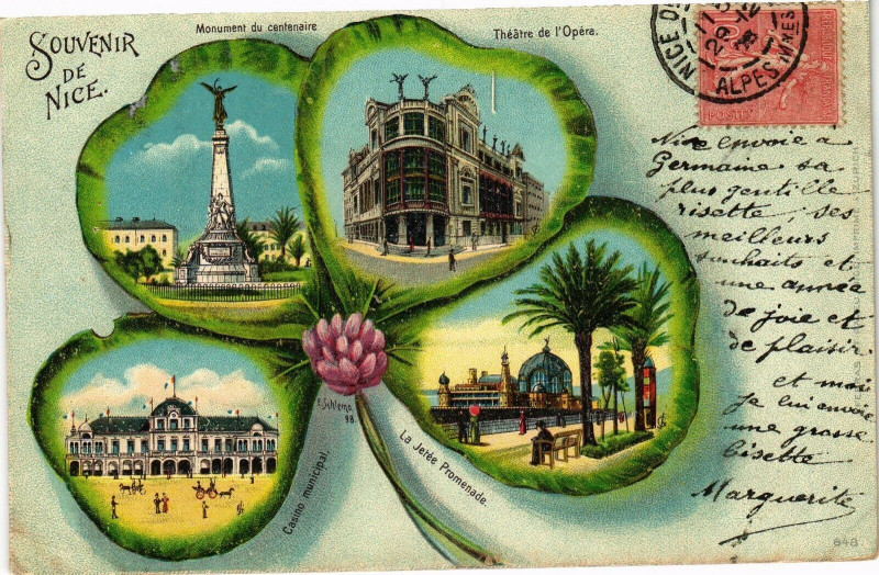 Carte postale ancienne Souvenir de Nice - Monument de centanaire - Théatre de l'Opéra - .. à Nice