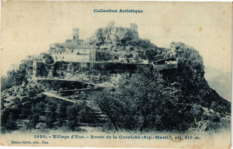 Carte postale ancienne Village d'eze - Route de la corniche