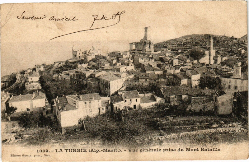 Carte postale ancienne La Turbie - Vue générale prise du mont à La Turbie