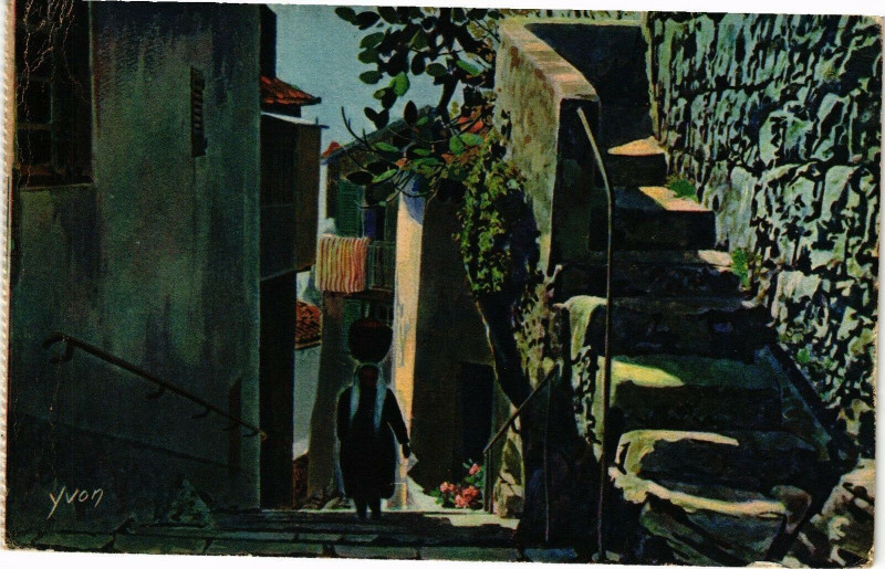 Carte postale ancienne Eze - Une vieille rue du village à Èze