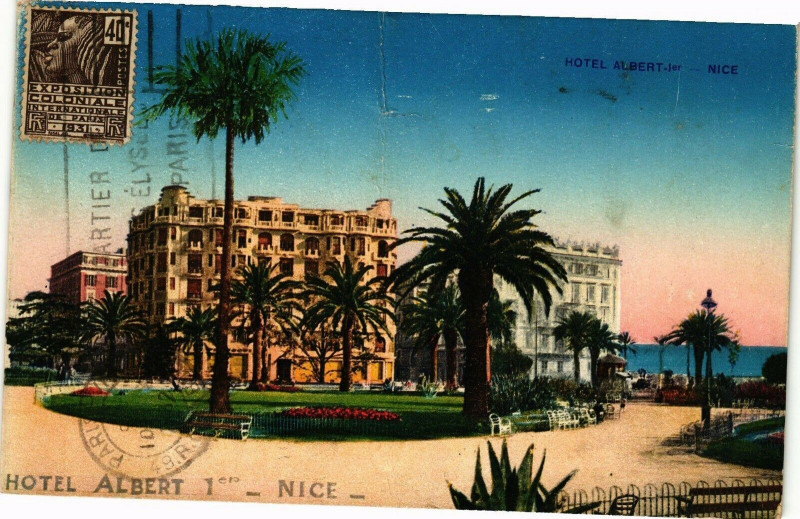 Carte postale ancienne Hotel Albert 1er - Nice - Vue spendide sur les Jardins et la Mer à Nice