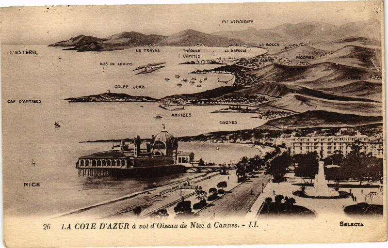 Carte postale ancienne La Cote d'Azur a vol d'Oiseau de Nice a Cannes à Nice