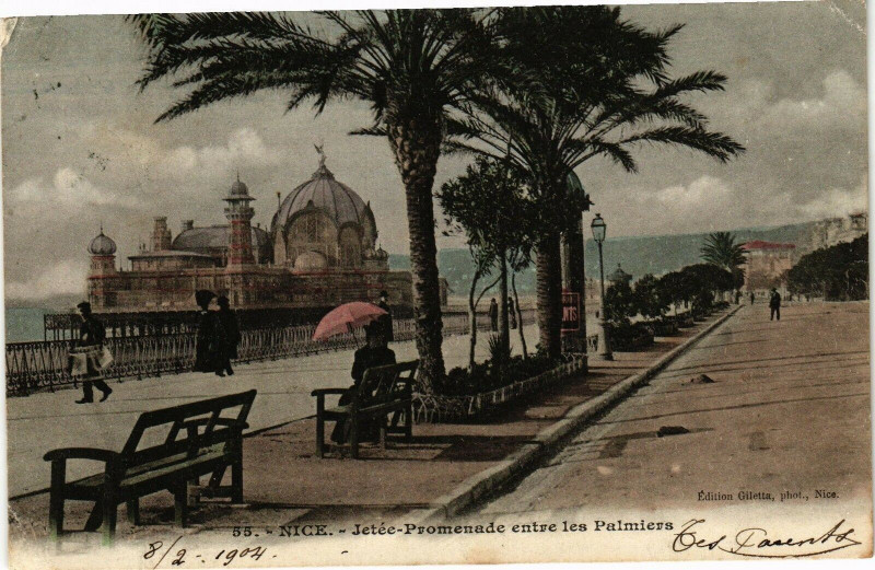 Carte postale ancienne Nice - Jetée-Promenade entr les Palmiers à Nice