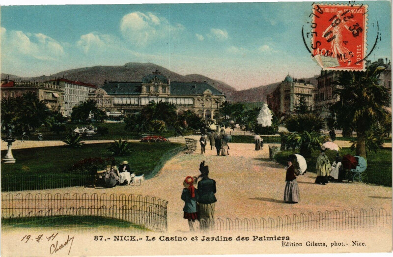 Carte postale ancienne Nice - Le Casino et Jardins des Palmiers à Nice