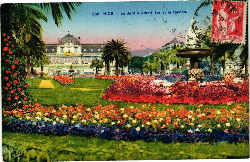 Carte postale ancienne Nice - Le Jardin Albert 1-er et le Casino à Nice