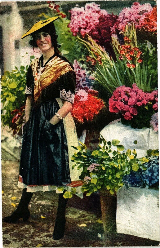 Carte postale ancienne Nice - Marchande de Fleurs à Nice