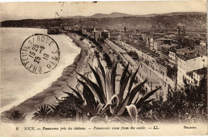Carte postale ancienne Nice - Panorama pris du chateau - Panoramic view from de castle à Nice