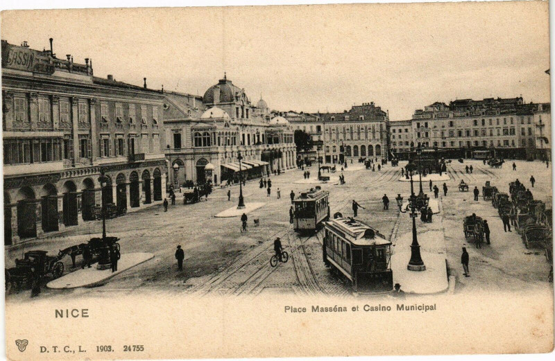 Carte postale ancienne Nice - Place Masséna et Casino Municipal à Nice