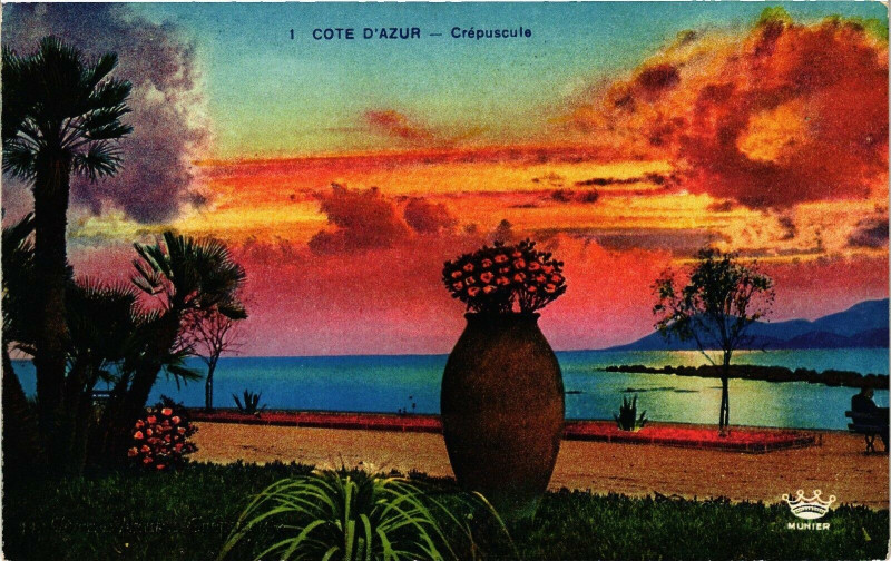 Carte postale ancienne Cote d'Azur - Crepuscule