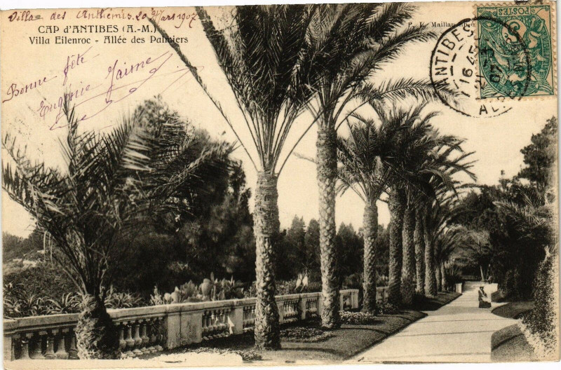 Carte postale ancienne Antibes - Villa eilenroc - Allee Des Palmiers à Antibes