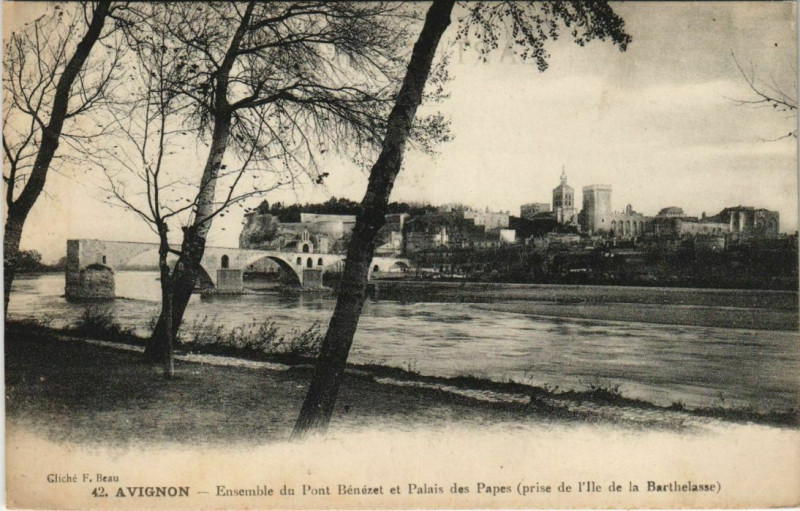 Carte postale ancienne Avignon Ensemble du Pont Benezet et Palais des Papes à Avignon