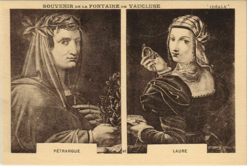 Carte postale ancienne Fontaine-De-Vaucluse Petrarque - Laure à Fontaine-de-Vaucluse