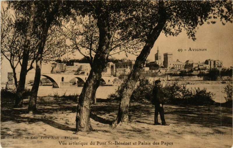 Carte postale ancienne Avignon Pont St-Bénézet Palais des Papes à Avignon
