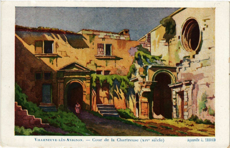 Carte postale ancienne Villeneuve les Avignon - Cour de la Chartreuse à Avignon