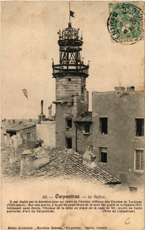 Carte postale ancienne Carpentras - Le Beffroi - Il est etabit sur le derniere tour à Carpentras
