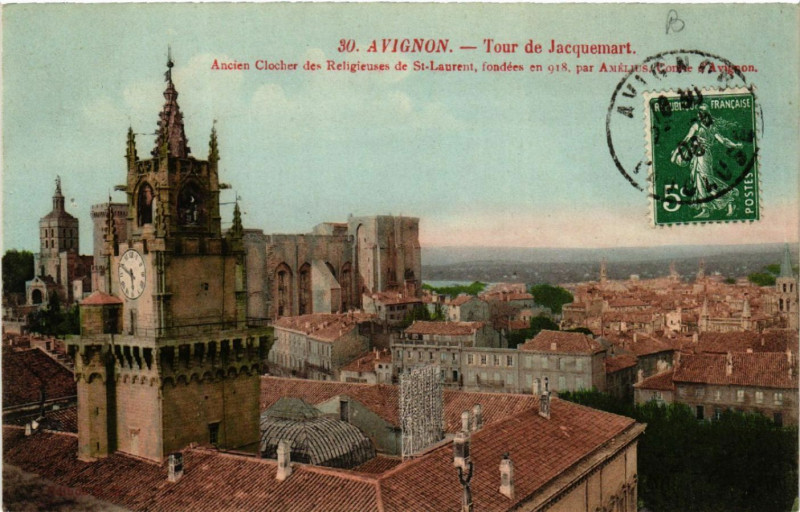 Carte postale ancienne Avignon - Tour de Jacquemart - Ancien Clocher de Religienses à Avignon