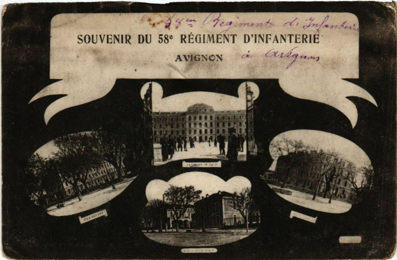 Carte postale ancienne Souvenir du 58e Regient d'Infanterie - Avignon à Avignon