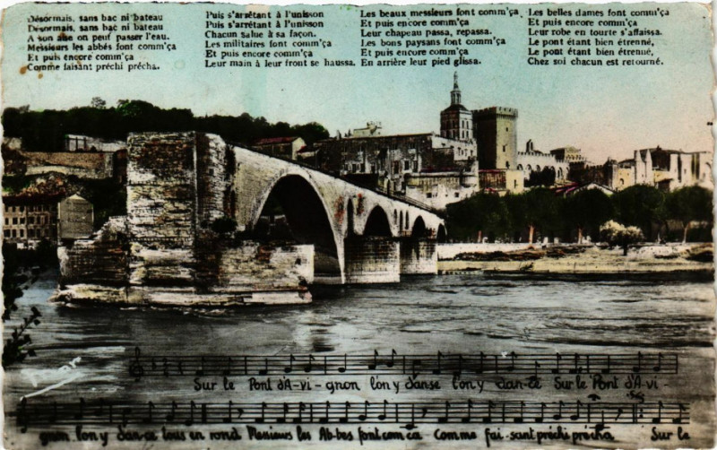 Carte postale ancienne Sur le Pont d'A-vi-gnon lon y danse