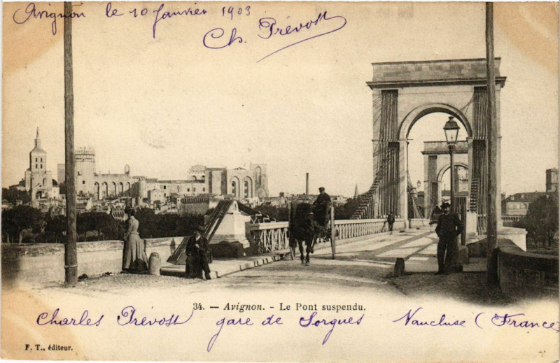 Carte postale ancienne Avignon - Le Pont suspendu à Avignon