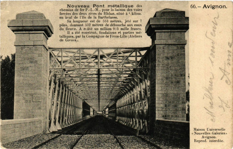 Carte postale ancienne Nouveau Pont metallique des chemns de fer P.-L.-M pour la liaison