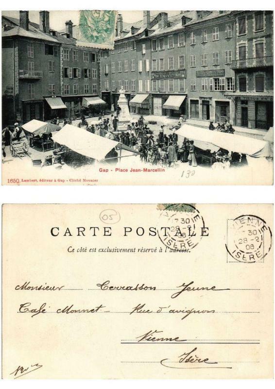 Carte postale ancienne Gap Place Jean-Marcellin à Gap