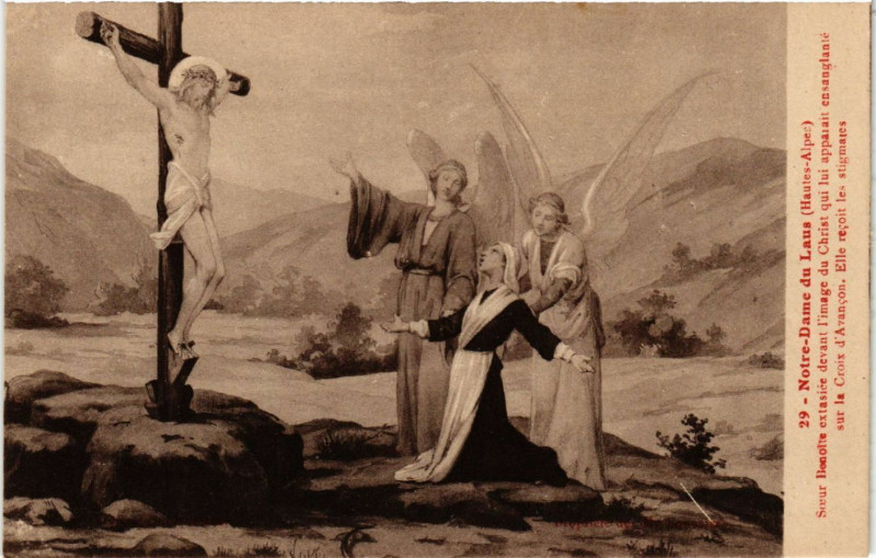 Carte postale ancienne Notre-Dame-du-Laus - Soeur Benoite extasiée devant