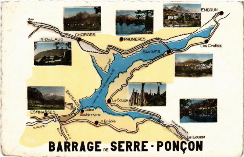 Carte postale ancienne Le Barrage de Serre-Poncon sur la Durance