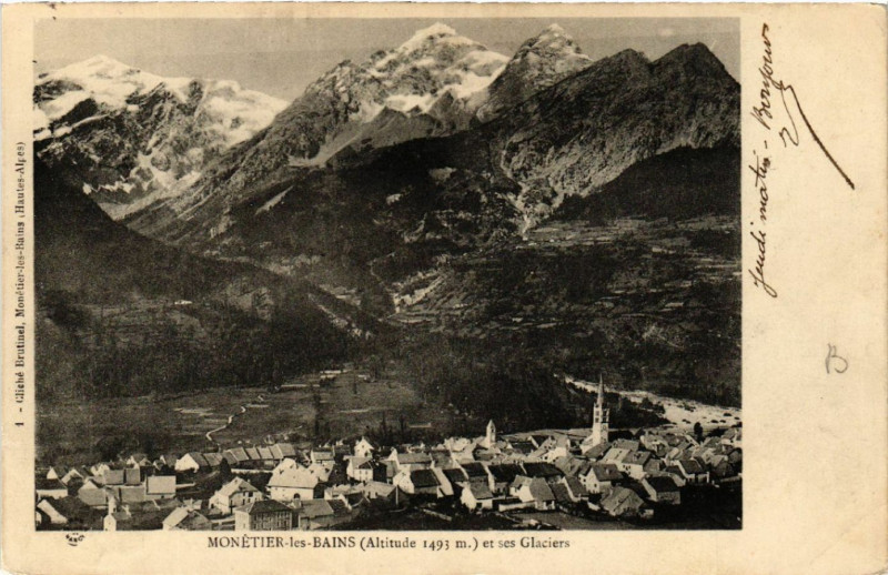 Carte postale ancienne Monétier-les-Bains (Alt. 1493 m) et ses Glaciers