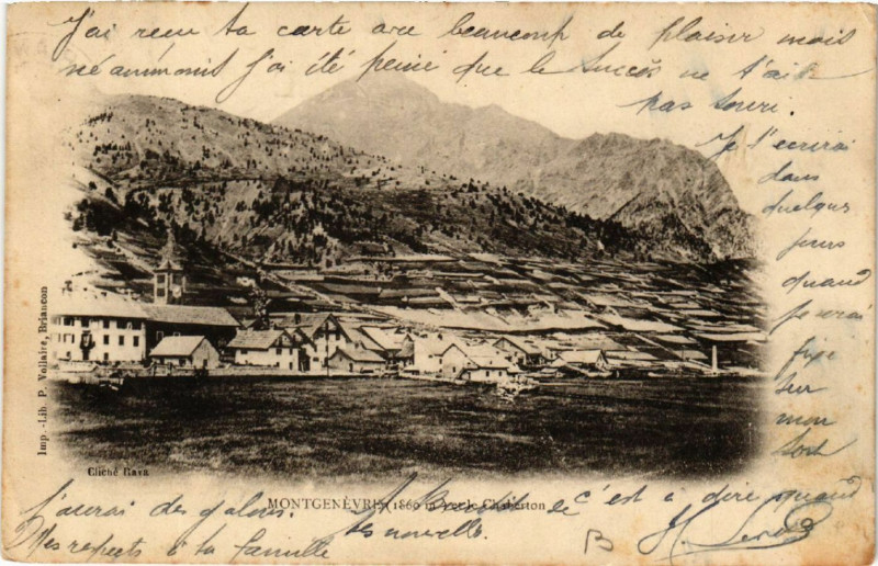 Carte postale ancienne Montgenevre (1860 m ) et le Chaberton à Montgenèvre