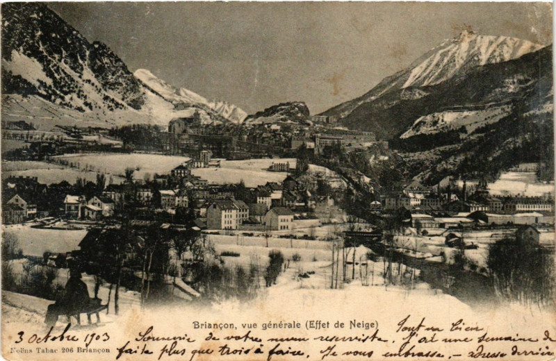 Carte postale ancienne Briancon vue générale (Effet de Neige) à Briançon