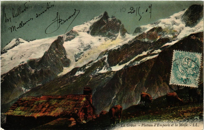 Carte postale ancienne La Grave - Plateau d'Emparis et La Meije à La Grave