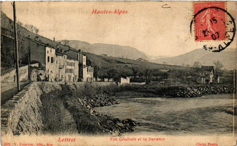 Carte postale ancienne Lettret - Vue générale et la Durance à Lettret