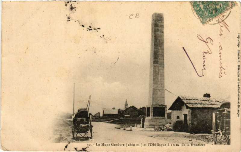 Carte postale ancienne Le Mont Genevre et l'Obelisque a 10 m. de la frontiere
